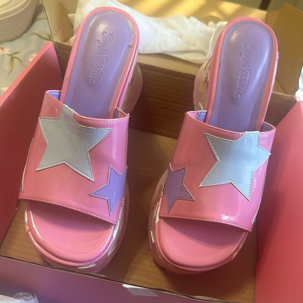 Pink Platform galaxy stars sandals